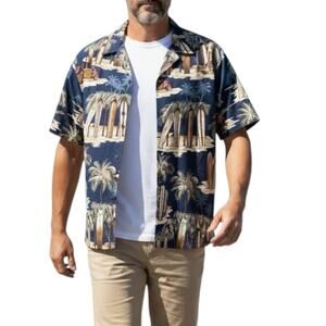 Short Sleeve Aloha Mens Cotton Button Up Shirt Hawaiian Made Surfing Beach M